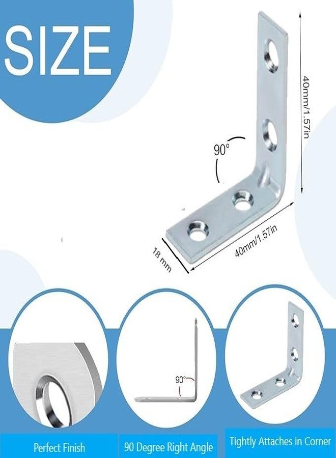 bvslf 24 Pack of 40 mm x 40 mm Zinc Plated L Shape Bracket for Shelf Support Corner Brace, 90 Degree Right Angle Metal Shelf Support Bracket for Wood Frame Furniture Shelve Chair, Set of 24 - Image 2